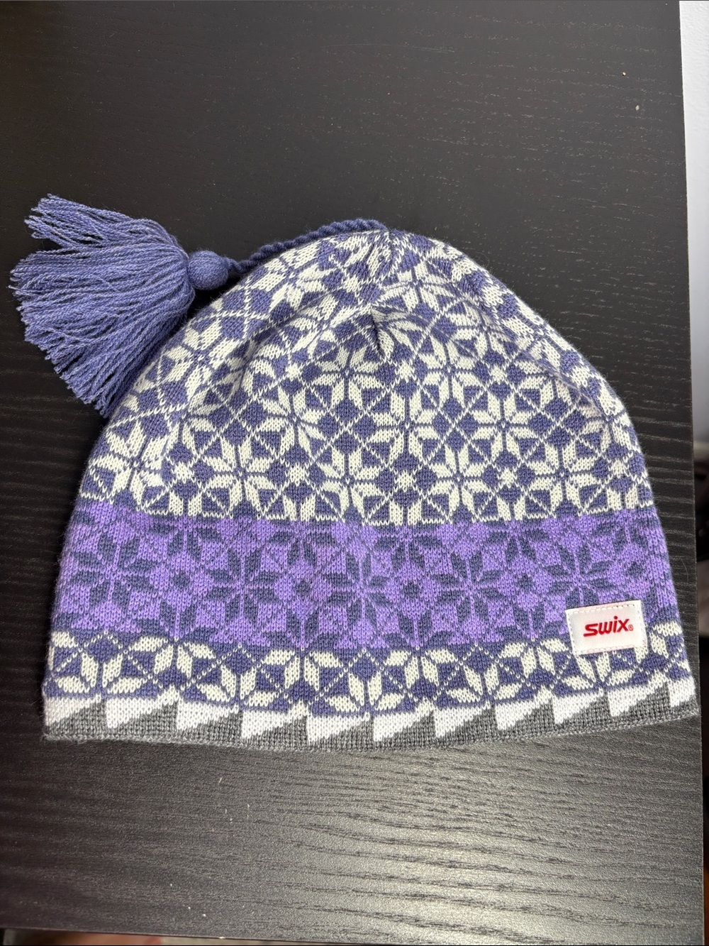 Swix Merino Blend Purple Patterned Pom Tassel Ski Hat